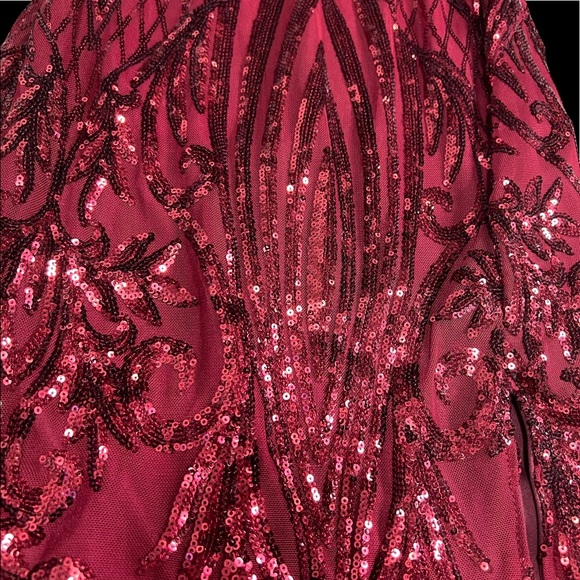 Red Sequin Design Dress with slit - Picture 6 of 6